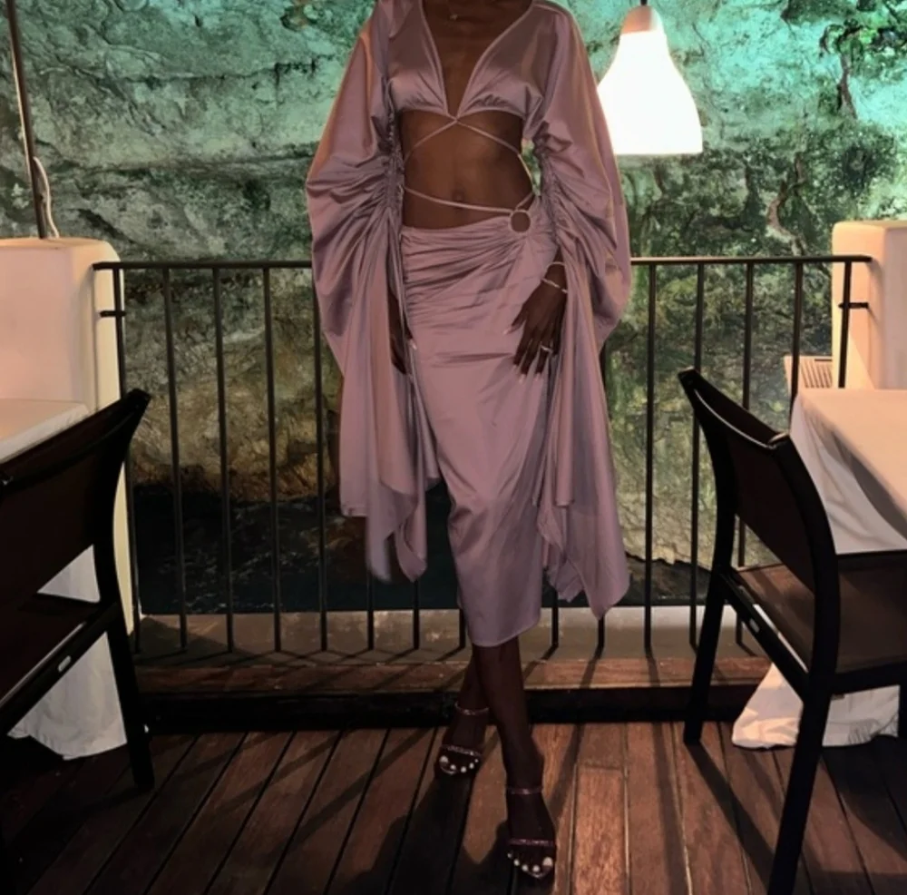 Cult Gaia Adriel Ruched Sleeves Crop Top + Nell Skirt Set Elderberry Sz S - Picture 6 of 9